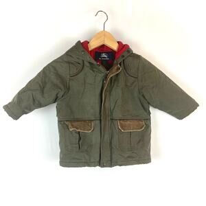 Burberry Olive Green and Red Hooded Kids Jacket